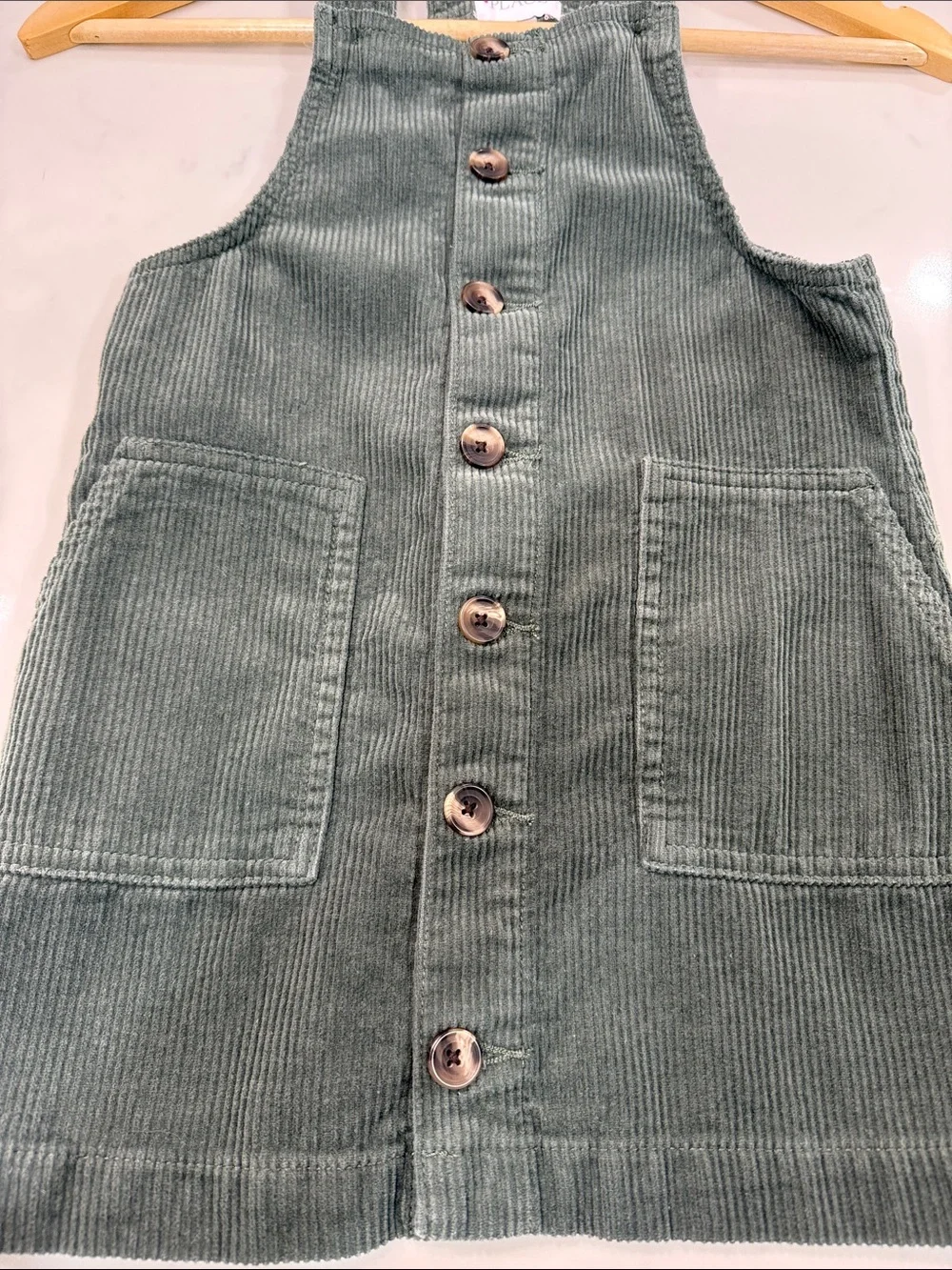 The Children's Place Olive Green Corduroy Button-Front Pinafore Dress - Picture 5 of 6